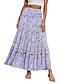 ieftine Fuste grafice-Pentru femei Fustă Leagăn Casual Boho Maxi Talie Medie Fuste Floral Imprimeu Micro-elastic Vacanță Stradă Măr Verde Violet Negru Migdală Vară Poliester