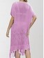 abordables Robes de plage-Maillots de bain pour femmes robe de nage maillot de bain découpé frange vacances vêtements de plage couleur unie col en V manches courtes maillots de bain