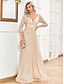 preiswerte Abendkleider-A-Linie Quinceanera Kleider Elegantes Kleid Hochzeit Hochzeitsgast Bodenlänglich 3/4 Länge Ärmeln V-Ausschnitt Baumwolle mit Pailletten