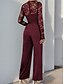 billiga Mammas jumpsuits-Jumpsuit  Byxdress Mor-till-Bride Elegant Avslappnad Juvelhals Golvlängd Polyester Lång Ärme med Spets