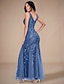 economico Matrimonio Informale / Di Giorno-Abiti per ospiti di matrimonio Sirena  Tromba Abito elegante Ospite di matrimonio Lunghezza Piena Senza maniche V Neck Pizzo con Applicazioni