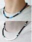 economico Gioielli da uomo-collana di perline di pietra naturale fatta a mano per uomo – girocollo vintage in stile boho turchese e agata nera, gioielli tribali per spiaggia, viaggi e abbigliamento casual