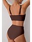 cheap Bikini Sets-Women's Swimwear Bikini Swimsuit Ruched High Waisted Tropical Beach Wear Plain V Wire Sleeveless Bathing Suits