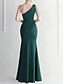 billige BLÅ-Mermaid  Trumpet Quinceanera Kjoler Elegant Kjole Bryllup Bryllup Gæst Gulvlængde Uden Ærmer En Skulder Polyester med Slids