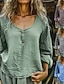 economico Camicie-Per donna Camicia Misto cotone Blusa Bottoni Semplice Essenziale Moderno Casual Manica Lunga Girocollo Top Regolari Quotidiano Ferie Uscire Verde chiaro Viola Grigio Azzurro Estate