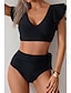 voordelige Bikinisets-Dames Zwemkleding Bikini Zwempak Hoog getailleerd Tropisch Strand Kleding Kleurenblok V-Wire Mouwloos Badpakken