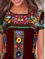 ieftine tricou boho-Bluza tip ie pentru femei florală bohemia activă vestică mânecă scurtă guler rotund regular tops print zilnic negru vin albastru gri vară