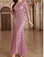 preiswerte Unter 129,99 $-Kleid Mutter der Braut Kleid Elegant Party Rundhalsausschnitt Bodendland Polyester Langarm mit Stickerei 2025