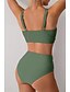 cheap Bikini Sets-Women's Swimwear Bikini Swimsuit Ruched High Waisted Tropical Beach Wear Plain V Wire Sleeveless Bathing Suits