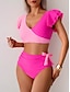 voordelige Bikinisets-Dames Zwemkleding Bikini Zwempak Hoog getailleerd Tropisch Strand Kleding Kleurenblok V-Wire Mouwloos Badpakken