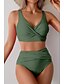 cheap Bikini Sets-Women's Swimwear Bikini Swimsuit Ruched High Waisted Tropical Beach Wear Plain V Wire Sleeveless Bathing Suits