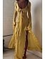 abordables Vestidos boho-Mujer vestido largo vestido largo Vestido bohemio Moda Vacaciones Cita Noche Ajuste regular Plano Manga Larga Escote en Pico Amarillo Claro Verano