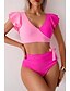voordelige Bikinisets-Dames Zwemkleding Bikini Zwempak Hoog getailleerd Tropisch Strand Kleding Kleurenblok V-Wire Mouwloos Badpakken