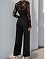 billiga Mammas jumpsuits-Jumpsuit  Byxdress Mor-till-Bride Elegant Avslappnad Juvelhals Golvlängd Polyester Lång Ärme med Spets