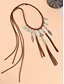 voordelige Dames ketting-dames bohemian gevlochten leren ketting met turquoise kralen, veren en kwastjes - perfect voor muziekfestivals en vakantie-outfits