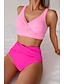 cheap Bikini Sets-Women's Swimwear Bikini Swimsuit Ruched High Waisted Tropical Beach Wear Plain V Wire Sleeveless Bathing Suits