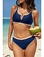 preiswerte Bikini-Sets-Damen Badeanzug Bikini Zweiteilig Bademode Rückenfrei Patchwork Tropisch Strandbekleidung Farbblock V Ausschnitt Ärmellos Badeanzüge