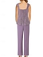 abordables Costumes-pantalons pour maman-Ensemble de Pantalon Mère de la Mariée Robe Invitée de Mariage Élégante Simple Col Bijou Longueur Longue Polyester Manches Longues avec Couleur Unie