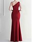 billige BLÅ-Mermaid  Trumpet Quinceanera Kjoler Elegant Kjole Bryllup Bryllup Gæst Gulvlængde Uden Ærmer En Skulder Polyester med Slids