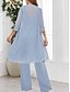 preiswerte Unter 129,99 $-Kleid Sets Brautmutterkleid Hochzeitsgast Elegant Einfach V-Ausschnitt Bodenlänglich Polyester Langarm mit Einfarbigkeit
