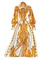 ieftine Rochii Boho-Pentru femei Rochii Midi Rochie Boho Modă Clasic Vacanță Ieșire Sfârșit de săptămână Fit regulat Floare Manșon Lung Guler Cămașă Galben Vară