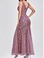 economico Matrimonio Informale / Di Giorno-Abito per la Madre della Sposa Abito Elegante per Festa Collo a V Lunghezza Piena in Poliestere Senza Maniche con Applicazioni