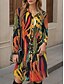 abordables Robe hawaïenne-Femmes Robe Midi Robe T-Shirt Occasionnel Date Coupe Ample Graphique Feuille manche longue Col de chemise Jaune Automne Hiver