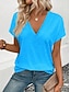 abordables T-shirt uni-Femmes T-shirt Couleur Unie Occasionnel Manche Courte Col en V Hauts Réguliers Quotidien Sortir Week-end Imprimé Noir Bleu Été