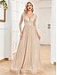 preiswerte Abendkleider-A-Linie Quinceanera Kleider Elegantes Kleid Hochzeit Hochzeitsgast Bodenlänglich 3/4 Länge Ärmeln V-Ausschnitt Baumwolle mit Pailletten