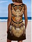 levne Boho šaty-Dámské Boho šaty západní šaty vintage mini šaty A-line šaty off the shoulder šaty prázdninové party ležérní party vycházkové standardní fit grafické kmenové bezrukávové U výstřih tmavě hnědá modrá
