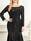 abordables NOIR-Robe mère de la mariée robe élégante pour la fête col rond longueur sol mélange coton manches longues avec sequins