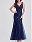 economico Matrimonio Informale / Di Giorno-Abiti per ospiti di matrimonio Sirena  Tromba Abito elegante Ospite di matrimonio Lunghezza Piena Senza maniche V Neck Pizzo con Applicazioni