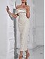 abordables Robes de cocktail-Robe fourreau  colonne en jacquard élégante robe de mariage robe invitée midi longueur décolletée à épaules dénudées robe de derby invitée de mariage