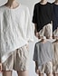 preiswerte Hemden-Damen Hemd Bluse Baumwoll-Leinen-Hemden Einfach Modern Lässig Halbarm Rundhalsausschnitt Normale Oberteile Täglich Ausgehen Asymmetrisch Schwarz Weiß Blau Khaki Grau Sommer
