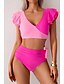 voordelige Bikinisets-Dames Zwemkleding Bikini Zwempak Hoog getailleerd Tropisch Strand Kleding Kleurenblok V-Wire Mouwloos Badpakken