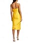 preiswerte Cocktailkleider-schmale  säulenförmige Cocktailkleider Hochzeitsgast Kleid formelle Hochzeit Tee-Länge ärmellos V-Ausschnitt gelbes Kleid Satin mit Schleife(n)
