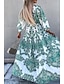 billiga Bohemklänningar-Dam Midiklänning Skjortklänning Blommig klänning Boho-klänning Klänning med tryck Mode Helgdag Utekväll Normal Blomma Långärmad V-hals Orange Grön Grå Sommar