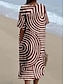 ieftine Rochie cu dungi și geometrică-Pentru femei Rochii Midi Rochie de Vară Rochie A line Vacanță Casual Stiluri de Plajă Ieșire Potrivire Largă Grafic Geometric Manșon scurt În V Roșu Claret Portocaliu Alburiu Gri Închis Vară
