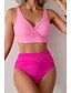 cheap Bikini Sets-Women's Swimwear Bikini Swimsuit Ruched High Waisted Tropical Beach Wear Plain V Wire Sleeveless Bathing Suits
