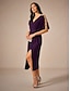 abordables Robe de cocktail-Femme Robe mi-longue Robe en maille Elégant mode Soirée Rendez-vous Standard Couleur unie Manche Courte Col V Aubergine Eté