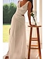 baratos Vestidos de Formatura-Mulheres Vestido Longo Vestido Maxi Vestido branco Vestido de formatura Moda Graduação Encontro Para Noite Normal Tecido Sem Manga Decote V Branco Vermelho Vermelho Rosa Verão