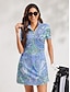 cheap Golf Dresses-Women&#039;s Golf Dress Dark Navy Light Blue Short Sleeve Sun Protection Dress Paisley Ladies Golf Attire Clothes Outfits Wear Apparel