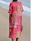 abordables Robe Boho-Femmes Robe Midi Robe d&#039;Été Vacances Occasionnel Chaussures de plage Quotidien Sortir Coupe Ample Graphique Tribal Manche Courte Col en V Rose Claire Violet Vert Été