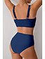 cheap Bikini Sets-Women's Swimwear Bikini Swimsuit Ruched High Waisted Tropical Beach Wear Plain V Wire Sleeveless Bathing Suits