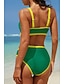 preiswerte Bikini-Sets-Damen Badeanzug Bikini Zweiteilig Bademode Rückenfrei Patchwork Tropisch Strandbekleidung Farbblock V Ausschnitt Ärmellos Badeanzüge