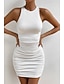 abordables Vestidos de Graduación-Mujer Mini vestido Vestido blanco Vestido de graduación Vestido tubo Moda Cumpleaños Graduación Cita Ajuste regular Plano Sin Mangas Cuello Barco Blanco Verano