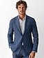 billige Herre Elite Yttertøy-herreblazer i 100 % lin, dresser, bryllupsdag, ferie, elegant, nøytral, vår og høst, bomull, lin, ensfarget, knapper, komfortabel, enkeltspent blazer med to knapper, mørkegrå, marineblå