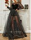 levne Plesové šaty-A-line party šaty elegantní šaty svatební svatební host na zem dlouhé rukávy crew krku polyester s flitry