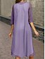 preiswerte Einfaches Kleid-Damen Abschlusskleid Midi Kleid Einfarbig 2-teiliges Kleid A-Linie Kleid Sommerkleid Lässig Schlicht Falten Midi Kleid Halblange Ärmel Rundhals Urlaub Täglich Wein Königsblau Helllila Frühling Herbst