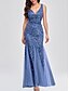 economico Matrimonio Informale / Di Giorno-Abito per la Madre della Sposa Abito Elegante per Festa Collo a V Lunghezza Piena in Poliestere Senza Maniche con Applicazioni